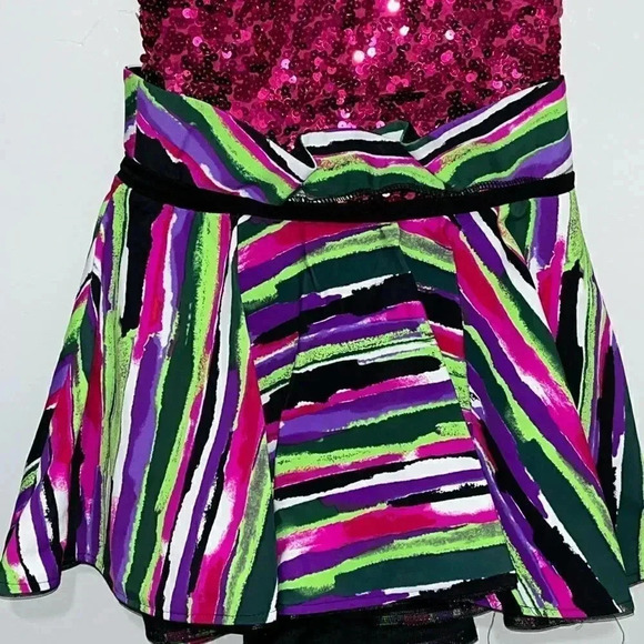 Dance! Kids size XLC gorgeous magenta sequin top with multi-colored skirt EUC - Picture 10 of 13